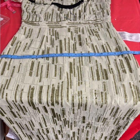 MAC DUGGAL Abstract Beaded Sleeveless Midi Sheath Dress NEW Size 10 Sage Green. - Picture 14 of 14